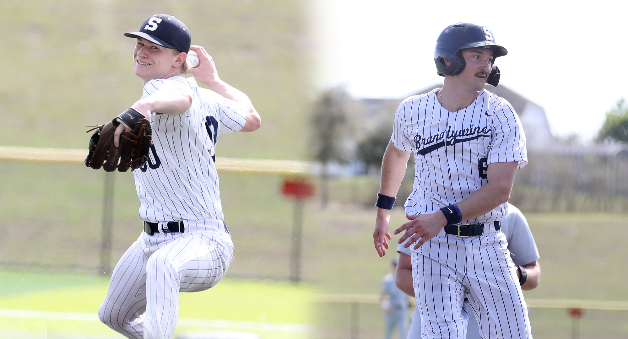 baseball pitcher and runner in split screen photo