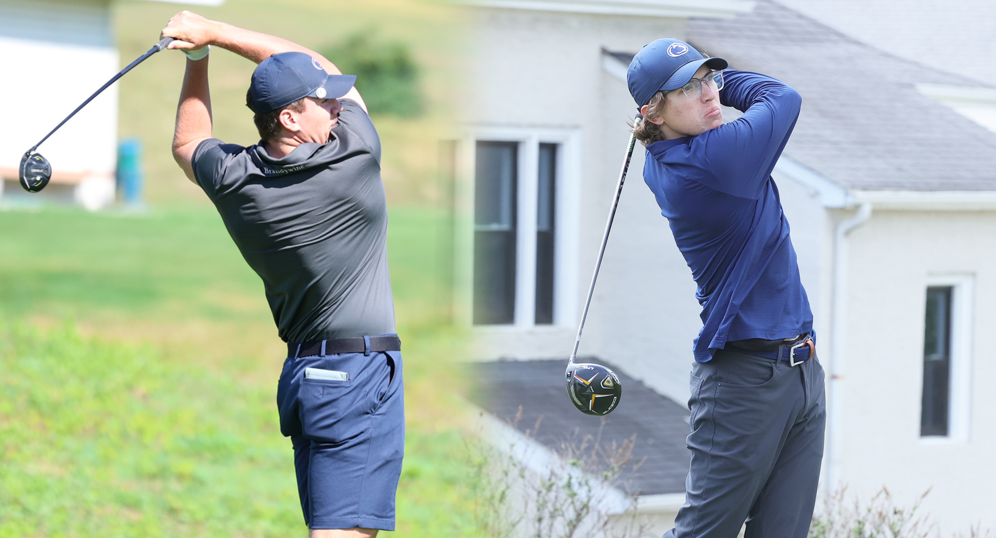 male golfers teeing off