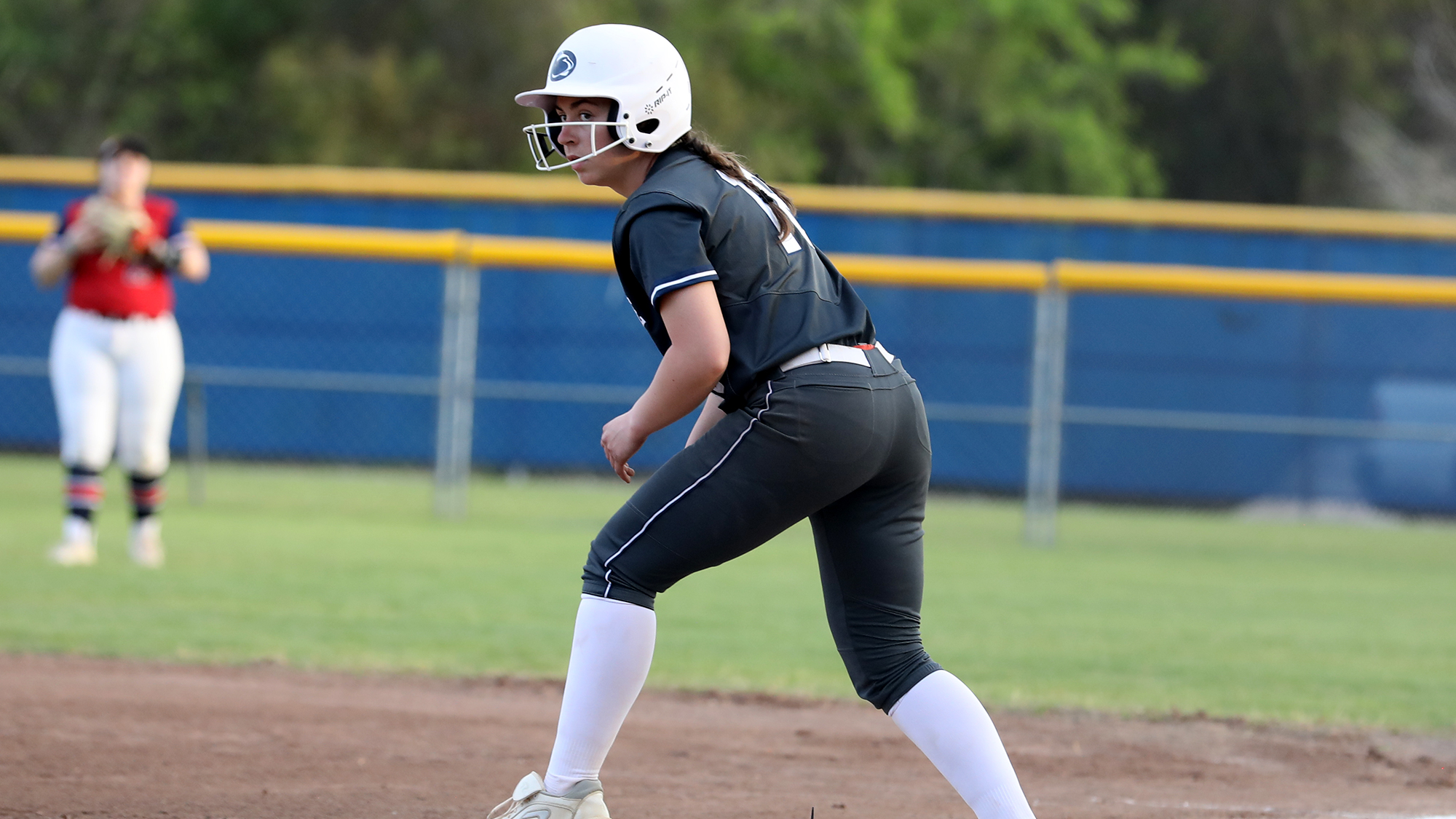 softball player on base