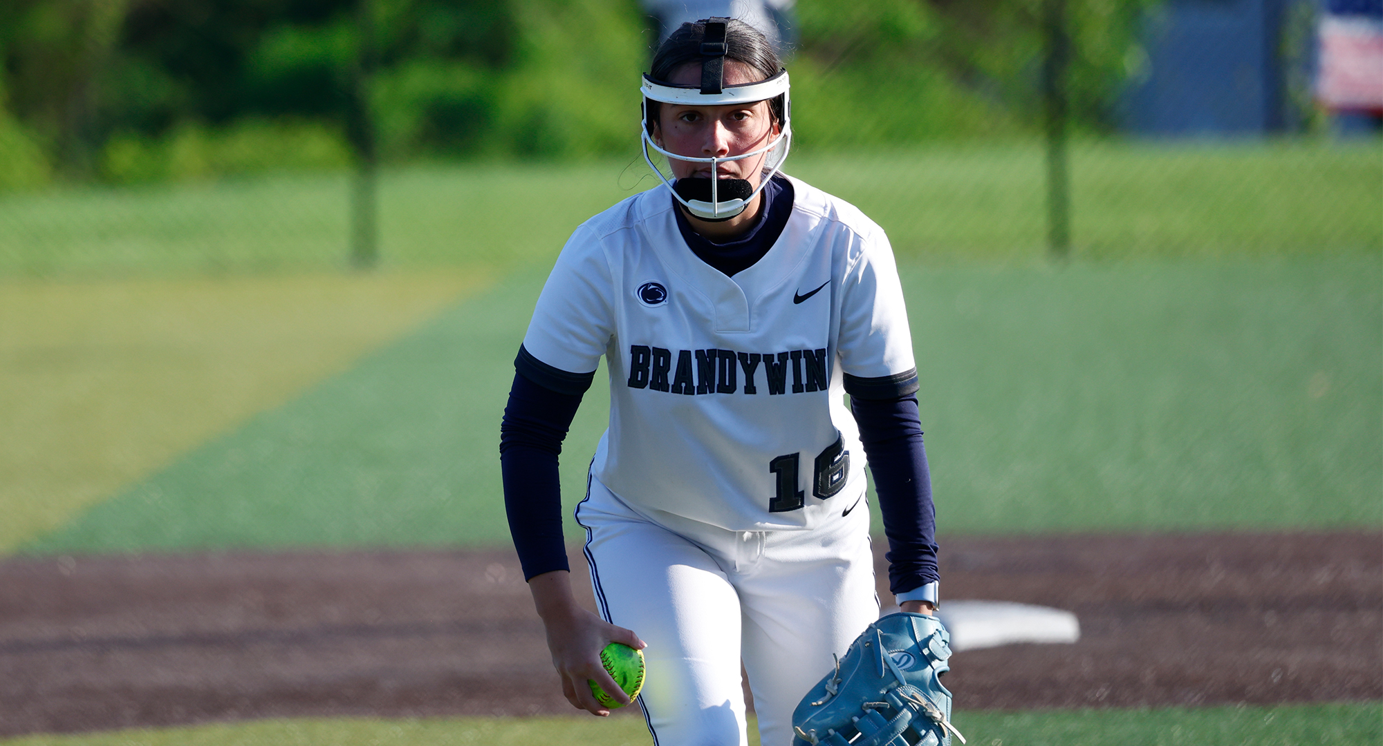 softball pitcher enters her windup